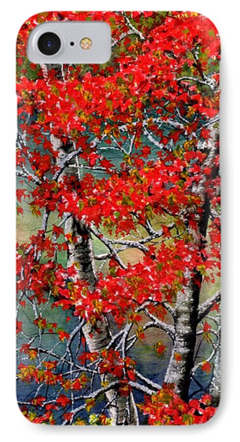 Birch Tree iPhone 7 Case featuring the painting Autumn Reflections by Janine Riley