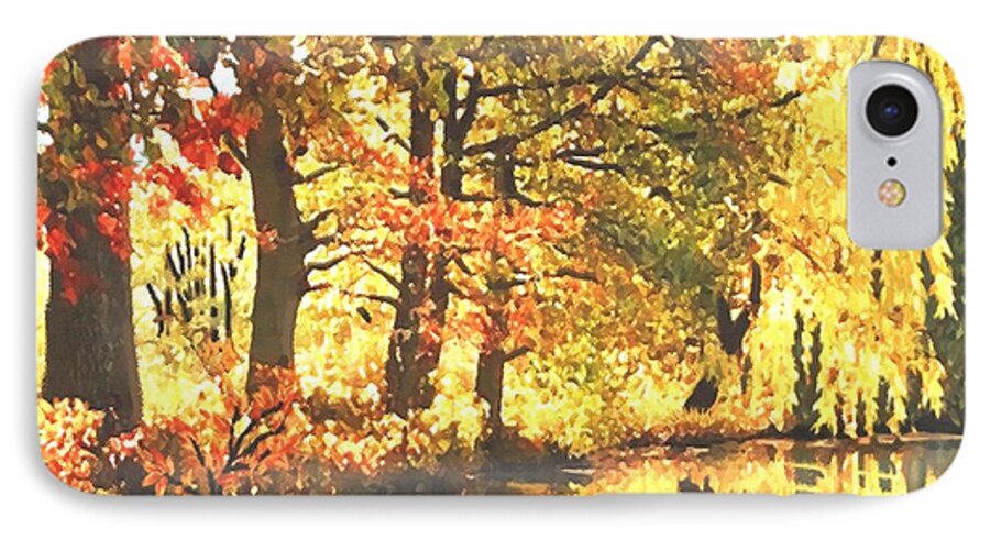 Landscape iPhone 7 Case featuring the painting Autumn Reflections by SophiaArt Gallery