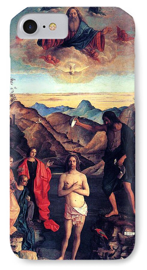 Baptism Of Christ iPhone 7 Case featuring the painting Baptism of Christ with Saint John 1502 Giovanni Bellini by Karon Melillo DeVega
