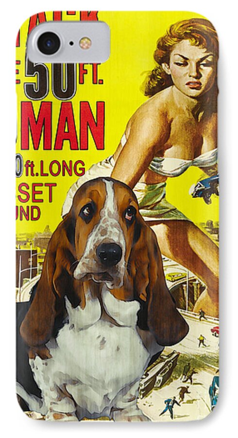 Basset Hound iPhone 7 Case featuring the painting Basset Hound Art Canvas Print - Attack of the 50ft woman Movie Poster by Sandra Sij