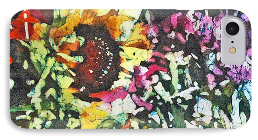 Batik iPhone 7 Case featuring the painting Batik Sunflower 1 by Diane Fujimoto