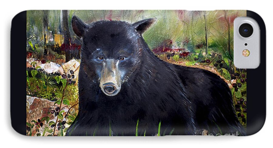 Black Bear In Blackberry Patch iPhone 7 Case featuring the painting Bear Painting - Blackberry Patch - Wildlife by Jan Dappen