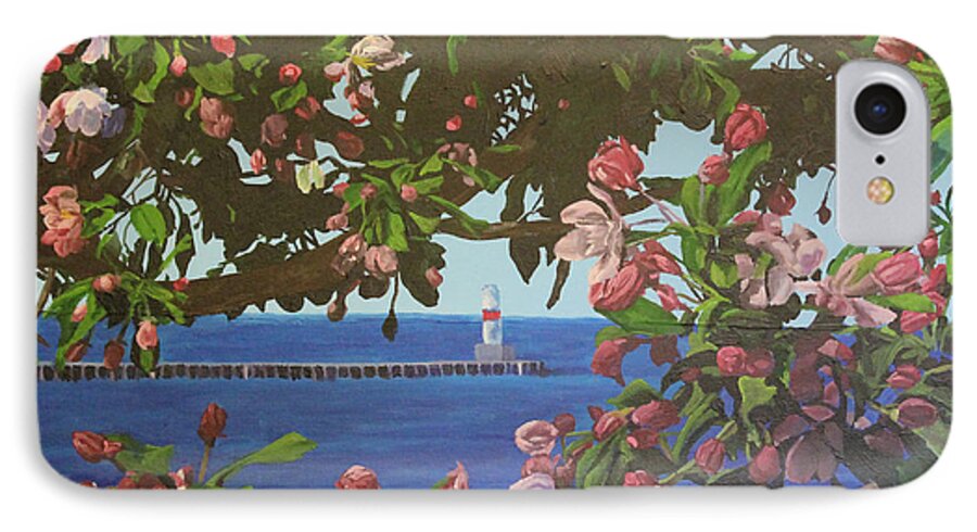 Lighthouse iPhone 7 Case featuring the painting Beginnings of Summer at the Waterfront by Wendy Shoults