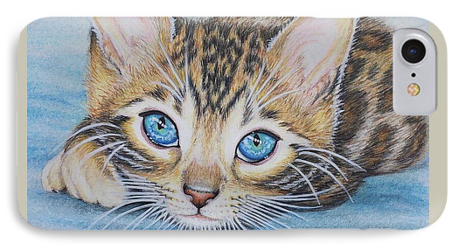 Cat iPhone 7 Case featuring the drawing Bengal Kitten by Jane Girardot