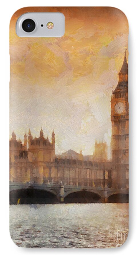 London iPhone 7 Case featuring the painting Big Ben at dusk by Pixel Chimp