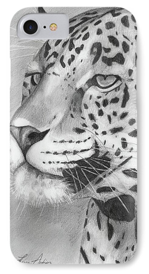 Cat iPhone 7 Case featuring the drawing Big Cat by Lena Auxier