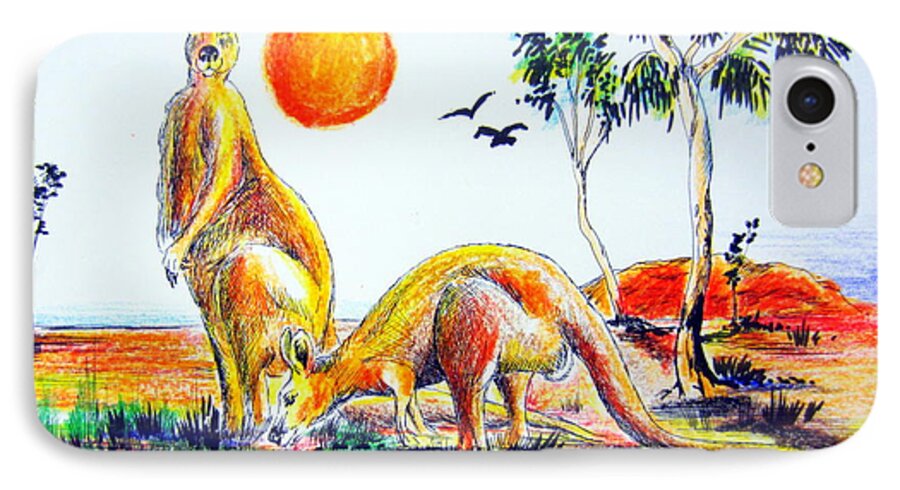 Australia iPhone 7 Case featuring the painting Big Reds Kangas by Roberto Gagliardi
