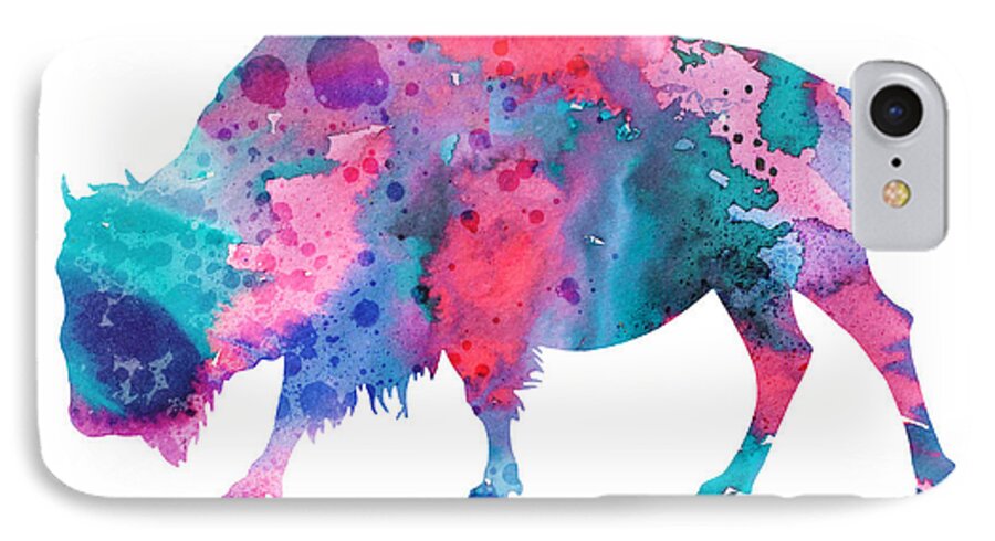 Bison Watercolor Print iPhone 7 Case featuring the painting Bison 2 by Watercolor Girl