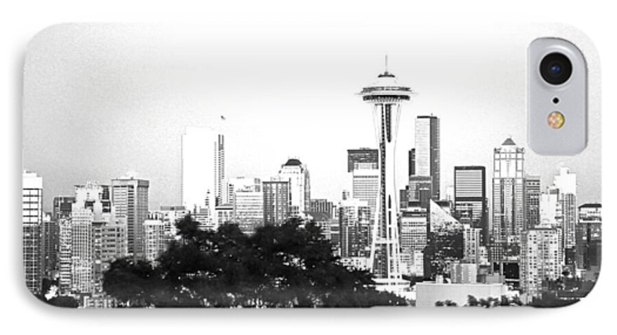 Seattle iPhone 7 Case featuring the photograph Black and White Abstract City Photography...Seattle Space Needle by Amy Giacomelli