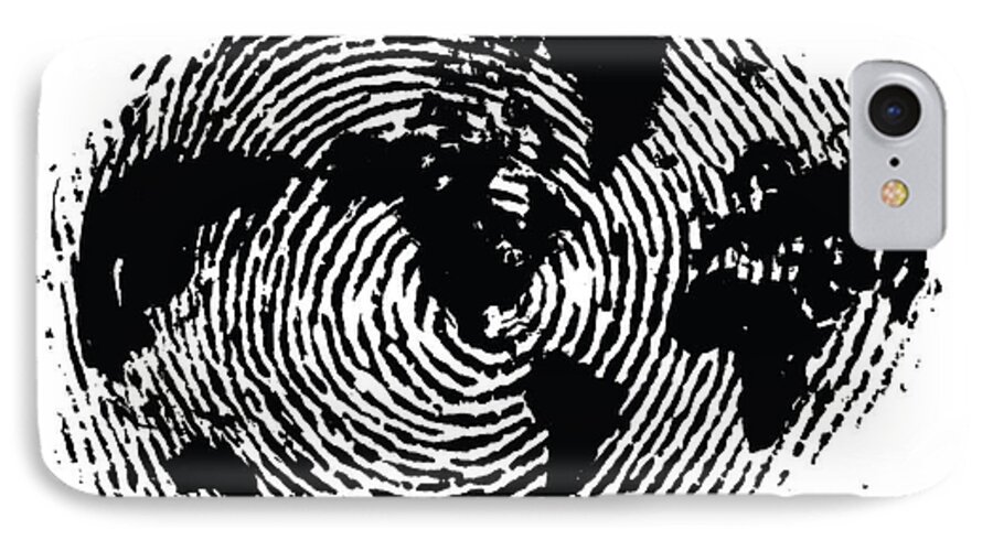 One Of A Kind iPhone 7 Case featuring the digital art black and white ink print poster One of a Kind Global Fingerprint by Sassan Filsoof