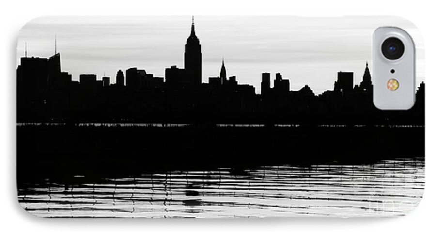 Black And White iPhone 7 Case featuring the photograph Black and White NYC Morning Reflections by Lilliana Mendez