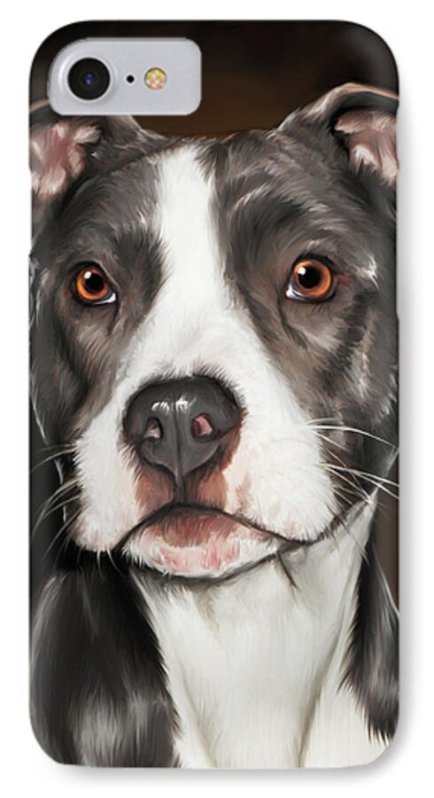 Pit Bull Terrier iPhone 7 Case featuring the painting Black and White Pit Bull Terrier by Michael Spano