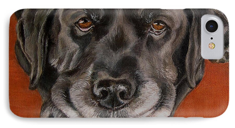 Lab iPhone 7 Case featuring the painting Black Labrador Rests Head Rescue Dog by Amy Reges