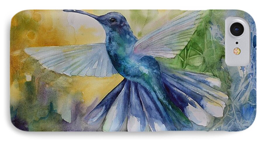Hummingbird iPhone 7 Case featuring the painting Blue Chitter by Pamela Shearer