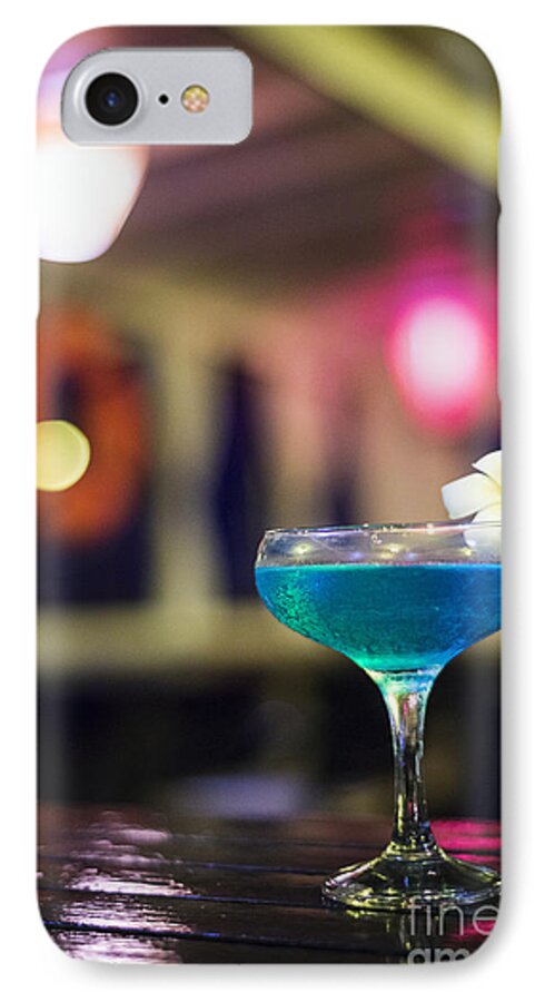 Cocktail iPhone 7 Case featuring the photograph Blue Cocktail Drink In Dark Bar Interior by JM Travel Photography