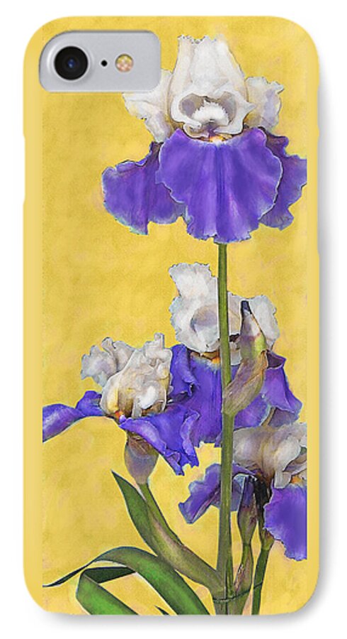 Jane Schnetlage iPhone 7 Case featuring the digital art Blue Iris On Gold by Jane Schnetlage