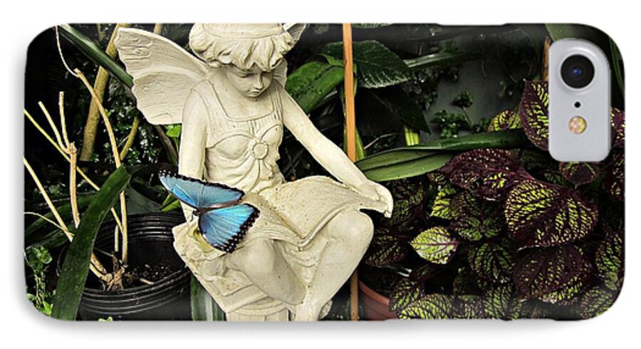 Blue Morpho Butterfly iPhone 7 Case featuring the photograph Blue Morpho on Statue by MTBobbins Photography