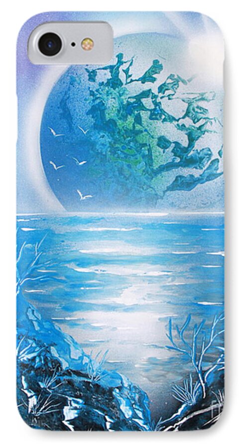 Space Art iPhone 7 Case featuring the painting Blue Moon by Greg Moores