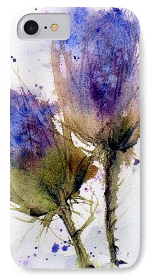 Watercolor iPhone 7 Case featuring the painting Blue Thistle by Anne Duke