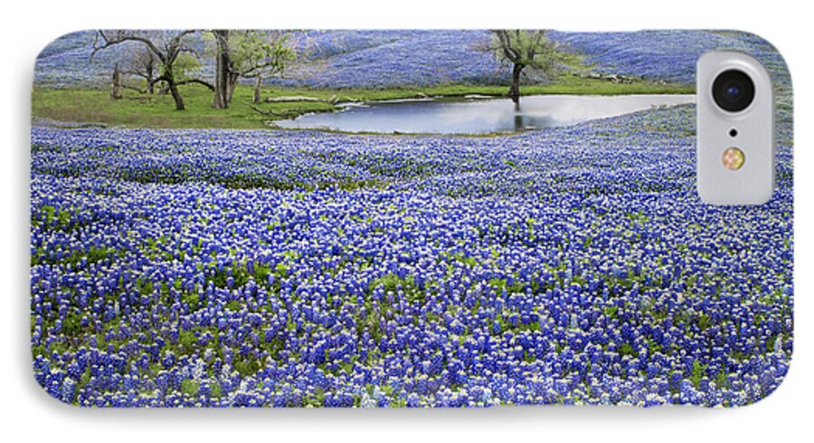 Blue iPhone 7 Case featuring the photograph Bluebonnet Pond by David and Carol Kelly