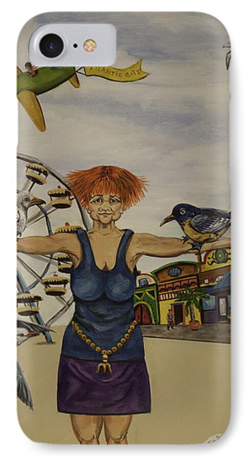 Susan Culver Fine Art Prints iPhone 7 Case featuring the painting Boardwalk Birdwoman by Susan Culver