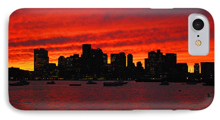 Boston Skyline Skyscraper Sunset Dusk Twilight Harbour Harbor Massachusetts Usa iPhone 7 Case featuring the photograph Boston City Sunset by Richard Gibb