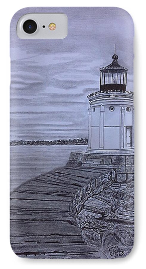 Lighthouses iPhone 7 Case featuring the drawing Breakwater Bug lighthouse by Tony Clark