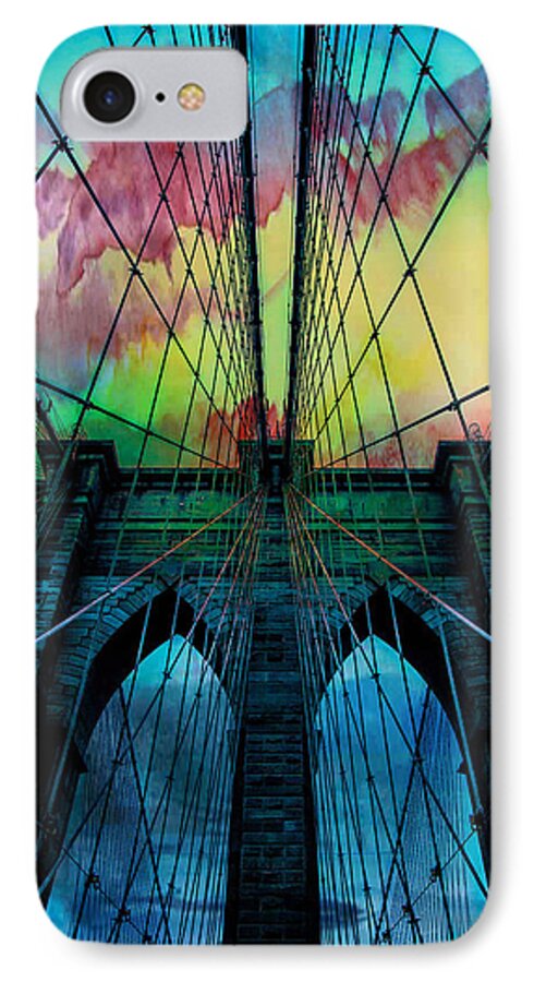 Brooklyn Bridge iPhone 7 Case featuring the digital art Psychedelic Skies by Az Jackson