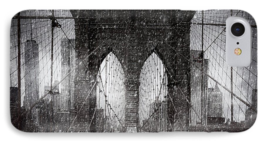 Brooklyn iPhone 7 Case featuring the photograph Brooklyn Bridge Snow Day by Chris Lord