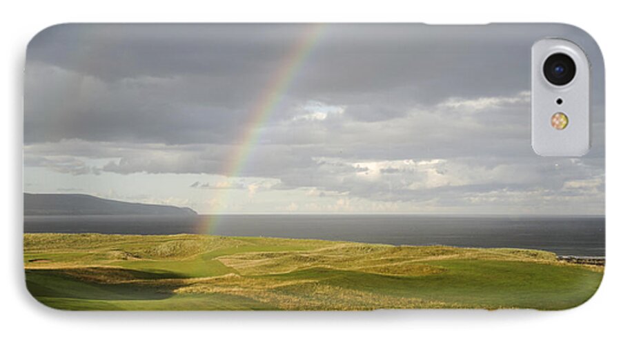 Ilight iPhone 7 Case featuring the photograph Brora Golf Course Rainbow by Sally Ross