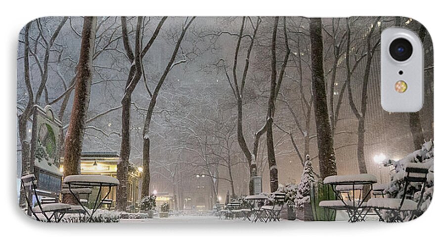 Nyc iPhone 7 Case featuring the photograph Bryant Park - Winter Snow Wonderland - by Vivienne Gucwa
