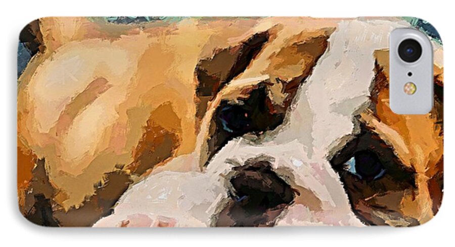 Bulldog iPhone 7 Case featuring the painting Bulldog Puppy by Dragica Micki Fortuna