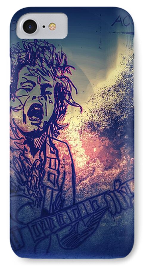 Ac/dc iPhone 7 Case featuring the drawing Burst of Angus Young by Edward Pebworth