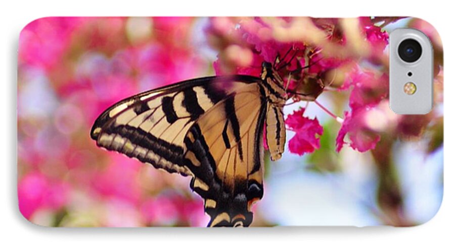 Butterfly iPhone 7 Case featuring the photograph Butterfly on the Crepe Myrtle. by Debby Pueschel