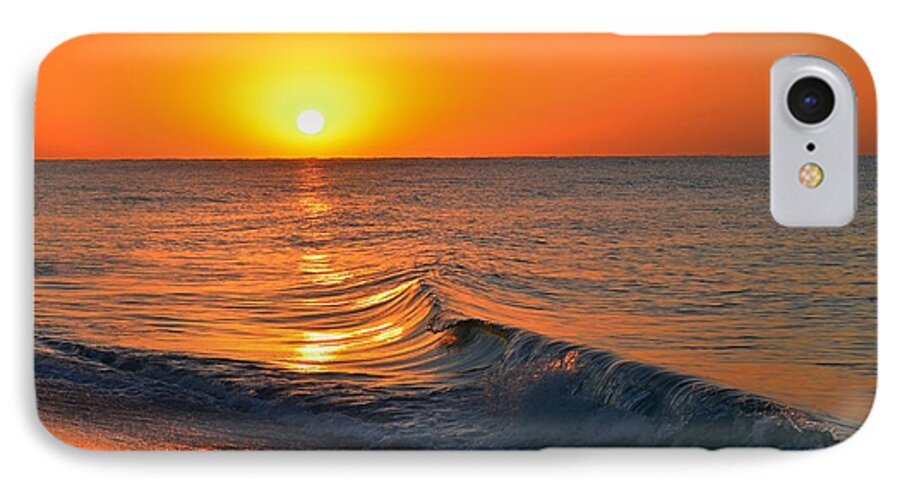 Calm iPhone 7 Case featuring the photograph Calm and Clear Sunrise on Navarre Beach with Small Perfect Wave by Jeff at JSJ Photography
