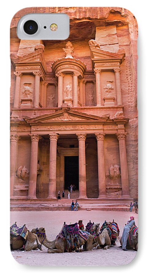 Al Khazneh iPhone 7 Case featuring the photograph Camels At The Facade Of Treasury (al by Keren Su