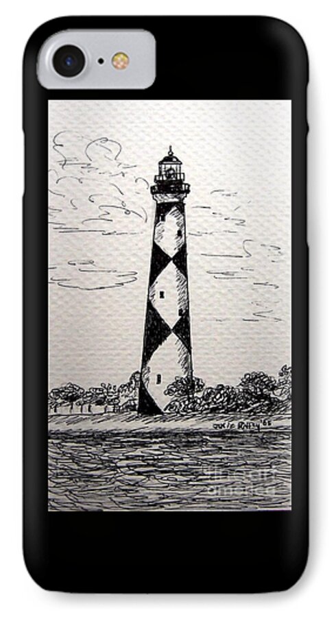 Lighthouse iPhone 7 Case featuring the drawing Cape Lookout Lighthouse NC by Julie Brugh Riffey
