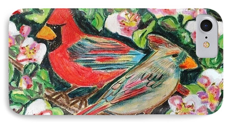 Apple Tree iPhone 7 Case featuring the painting Cardinals in an Apple Tree by Diane Pape