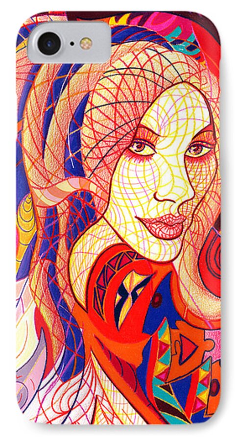 Abstract iPhone 7 Case featuring the drawing Carnival Girl by Danielle R T Haney