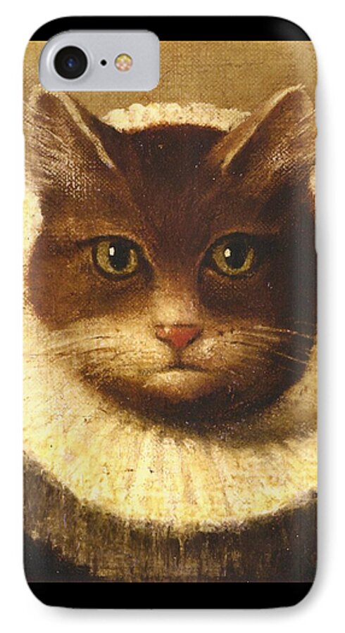Vintage Art iPhone 7 Case featuring the painting Cat In A Ruff by Vintage Art