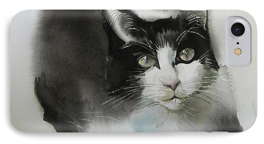 Cat iPhone 7 Case featuring the painting Cat In Black And White by Alfred Ng