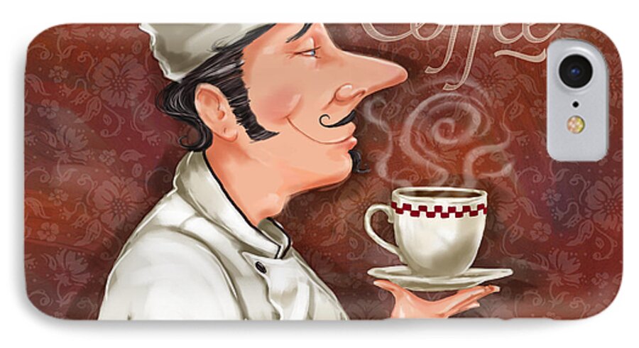 Waiter iPhone 7 Case featuring the mixed media Chef Smell the Coffee by Shari Warren