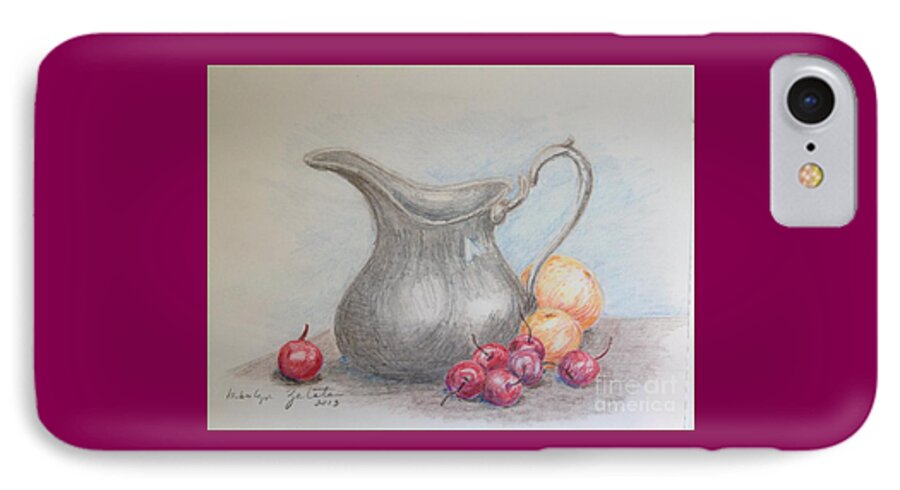Still Life iPhone 7 Case featuring the drawing Cherries Still Life by Marilyn Zalatan