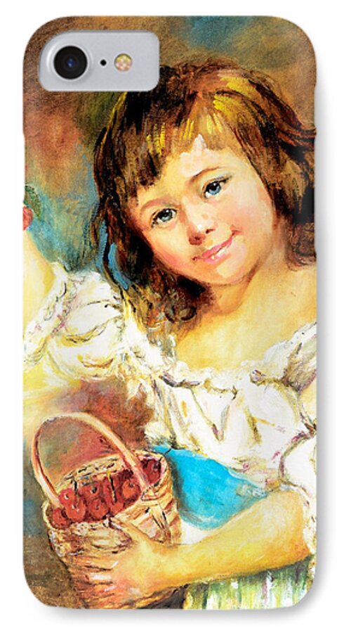 Girl iPhone 7 Case featuring the painting Cherry Basket girl by Sher Nasser