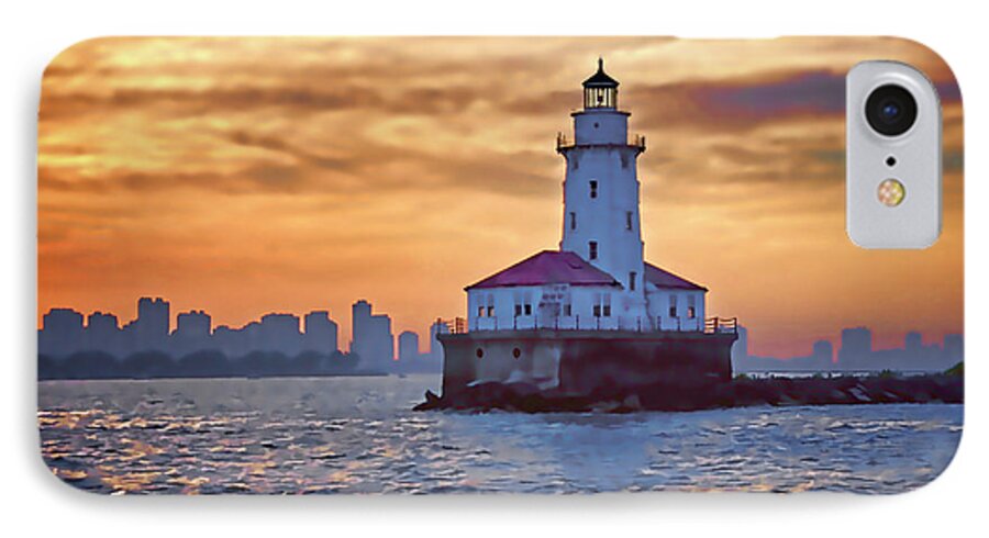 Chicago iPhone 7 Case featuring the digital art Chicago Lighthouse Impression by John Hansen