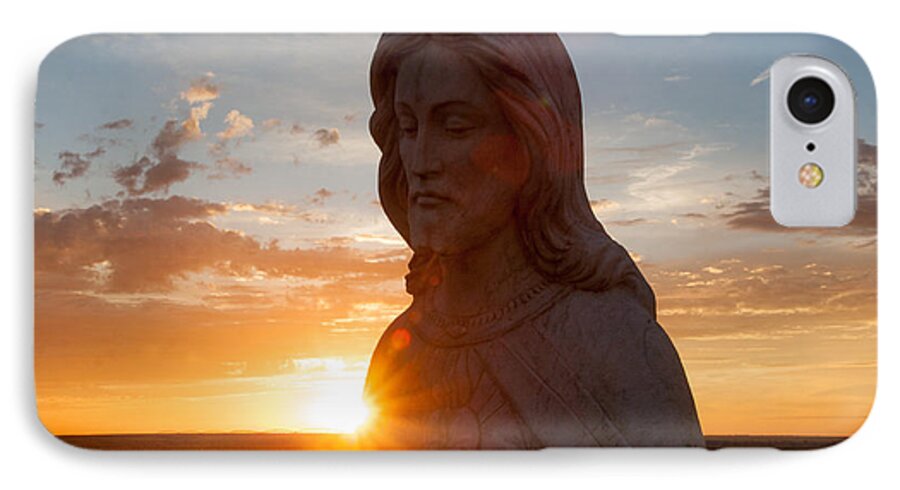 Religious iPhone 7 Case featuring the photograph Christ and sun by Shirley Heier