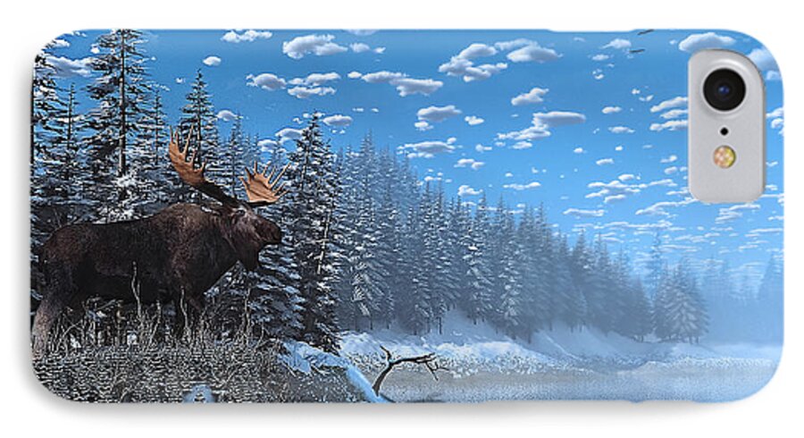 America iPhone 7 Case featuring the digital art Christmas Day at Moose Lake by Ken Morris