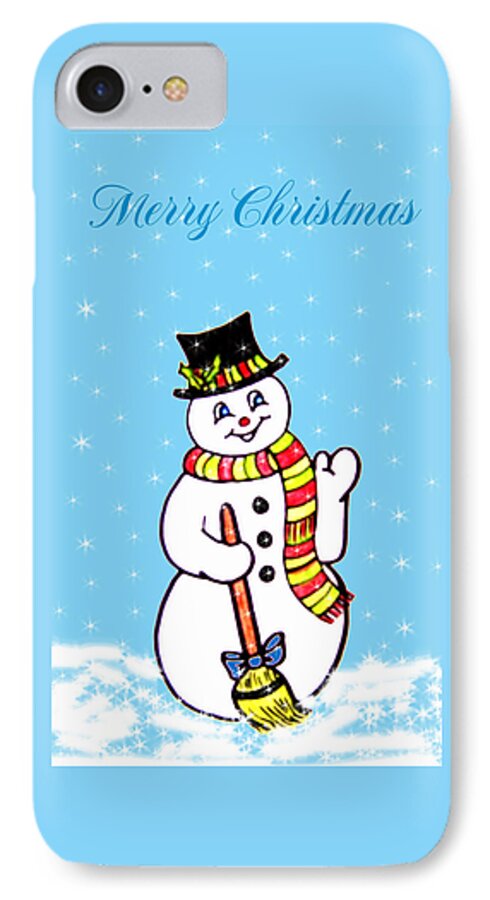 Christmas Snowman iPhone 7 Case featuring the digital art Christmas Snowman by Susan Turner Soulis