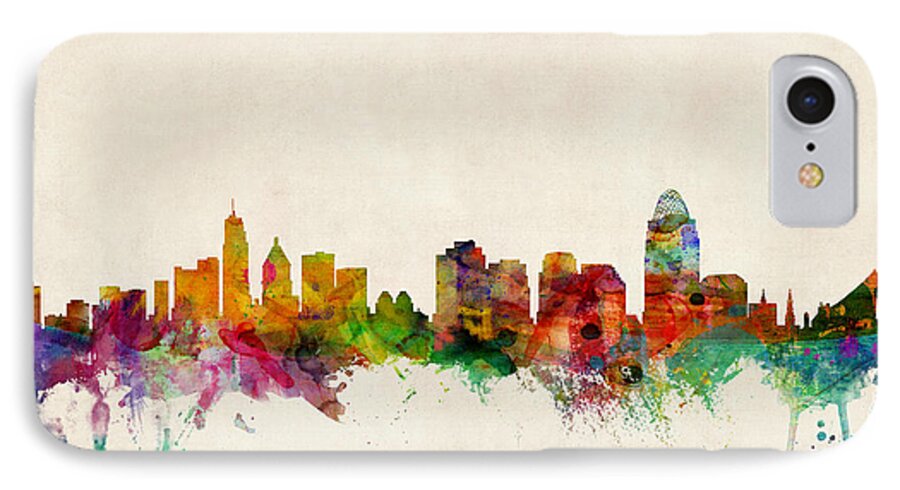 Watercolour iPhone 7 Case featuring the digital art Cincinnati Ohio Skyline by Michael Tompsett