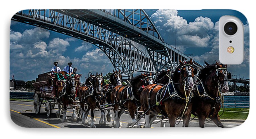 Clydesdale's iPhone 7 Case featuring the photograph Clydesdales and Blue water Bridges by Ronald Grogan
